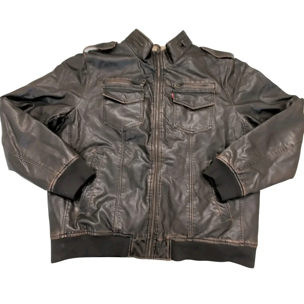 Levi's Men's Sherpa Lined Faux Leather Bomber Jacket Sz XXL Brown No Hood